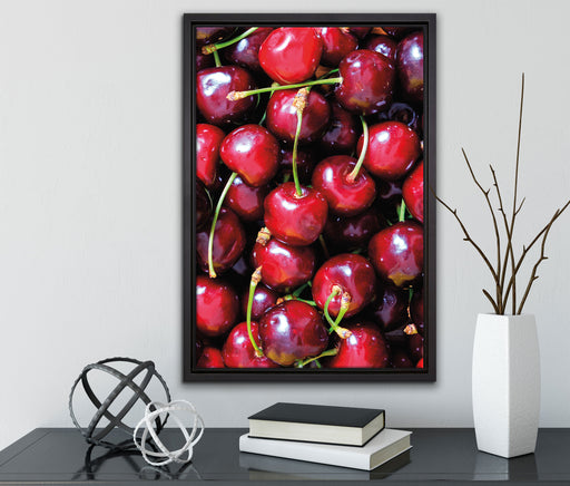 Cherry Kirschen Fruit auf Leinwandbild gerahmt mit Kirschblüten