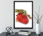 Erdbeere mit Frosch auf Leinwandbild gerahmt mit Kirschblüten