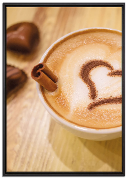 Kaffee Herz aus Schaum Cappucino auf Leinwandbild gerahmt Größe 100x70
