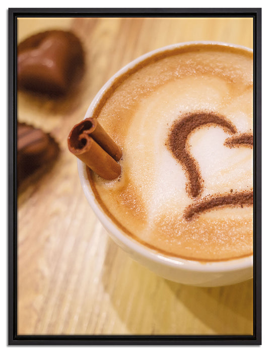 Kaffee Herz aus Schaum Cappucino auf Leinwandbild gerahmt Größe 80x60