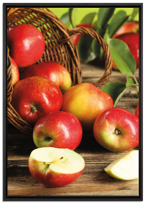 Äpfel Früchte Äpfelkorb auf Leinwandbild gerahmt Größe 100x70