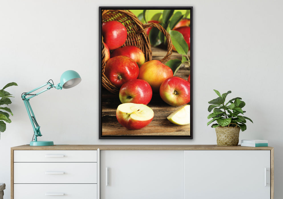 Äpfel Früchte Äpfelkorb auf Leinwandbild gerahmt verschiedene Größen im Wohnzimmer