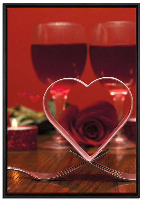 Candle Light Dinner Wein auf Leinwandbild gerahmt Größe 100x70