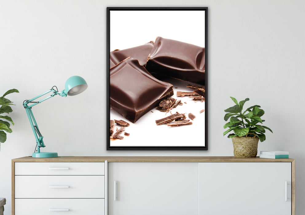 Schokolade Schokoladenraspeln auf Leinwandbild gerahmt verschiedene Größen im Wohnzimmer