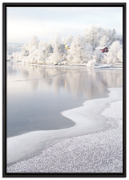 Winterlandschaft Wald Schnee auf Leinwandbild gerahmt Größe 100x70