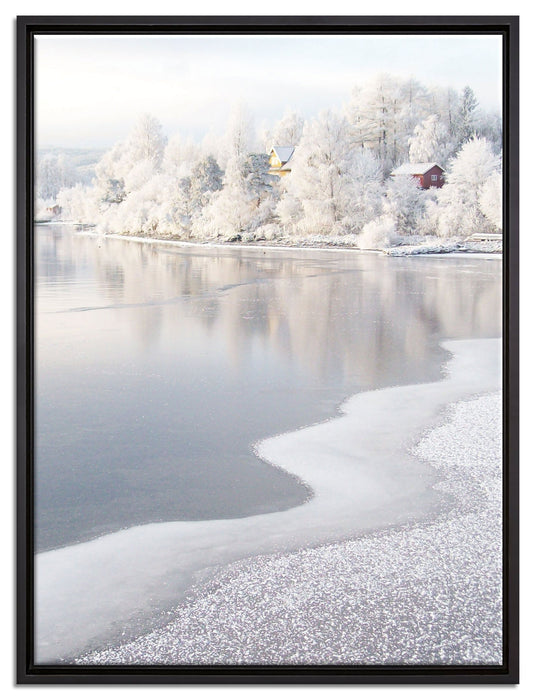 Winterlandschaft Wald Schnee auf Leinwandbild gerahmt Größe 80x60