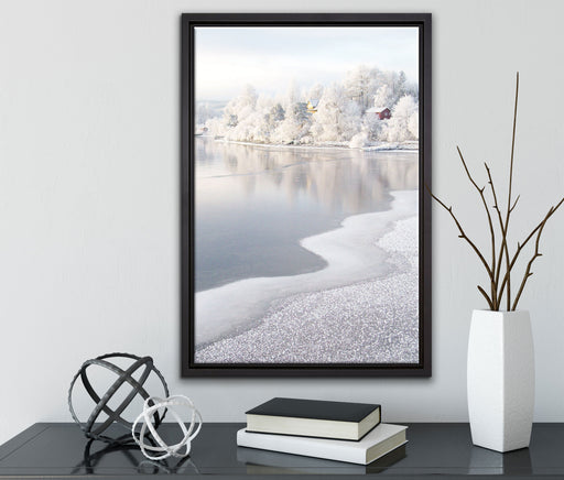 Winterlandschaft Wald Schnee auf Leinwandbild gerahmt mit Kirschblüten