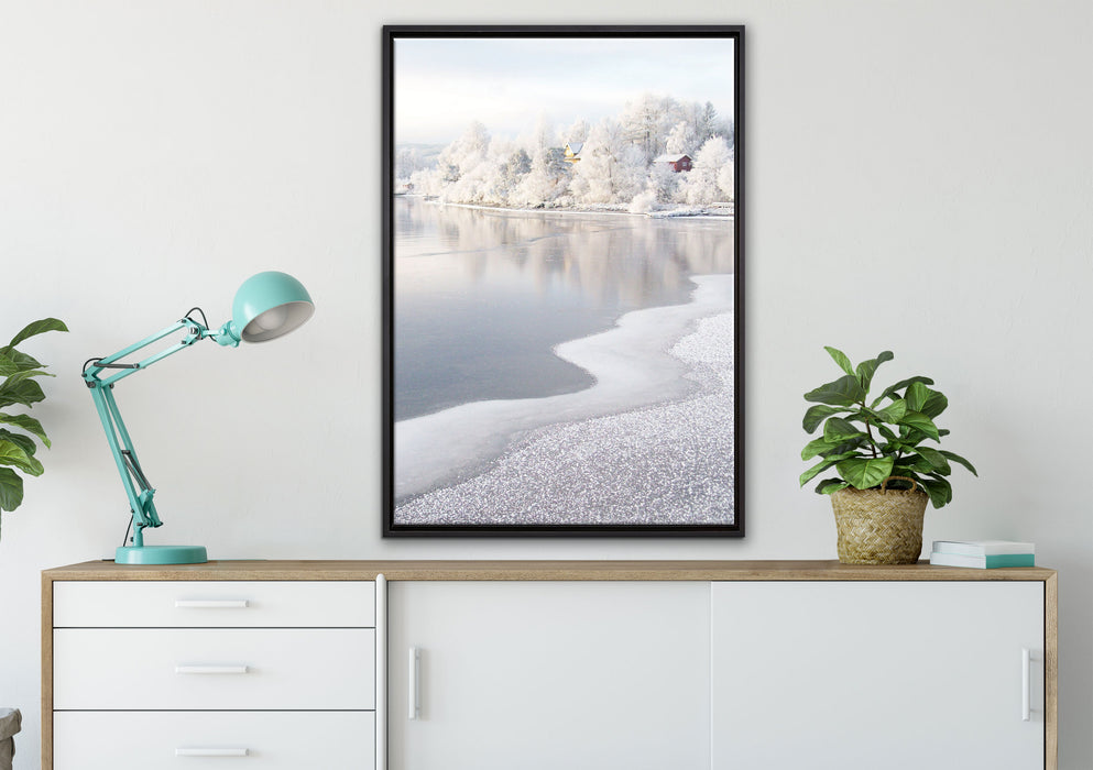 Winterlandschaft Wald Schnee auf Leinwandbild gerahmt verschiedene Größen im Wohnzimmer