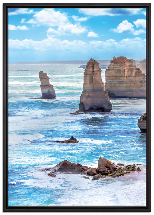 Meer klippe küste Steine Strand auf Leinwandbild gerahmt Größe 100x70