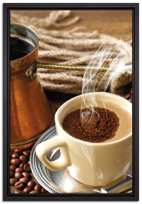Kaffe Kaffeetasse Kaffee auf Leinwandbild gerahmt Größe 60x40