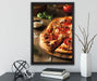 Pizza Käse Salamipizza auf Leinwandbild gerahmt mit Kirschblüten