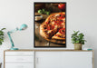 Pizza Käse Salamipizza auf Leinwandbild gerahmt verschiedene Größen im Wohnzimmer