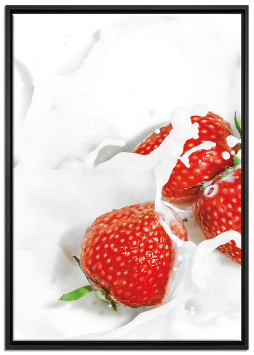 Erdbeeren Erdbeermilch auf Leinwandbild gerahmt Größe 100x70
