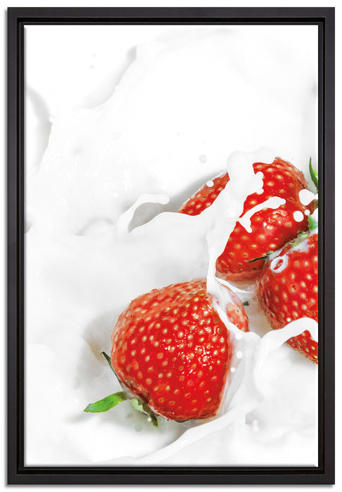 Erdbeeren Erdbeermilch auf Leinwandbild gerahmt Größe 60x40