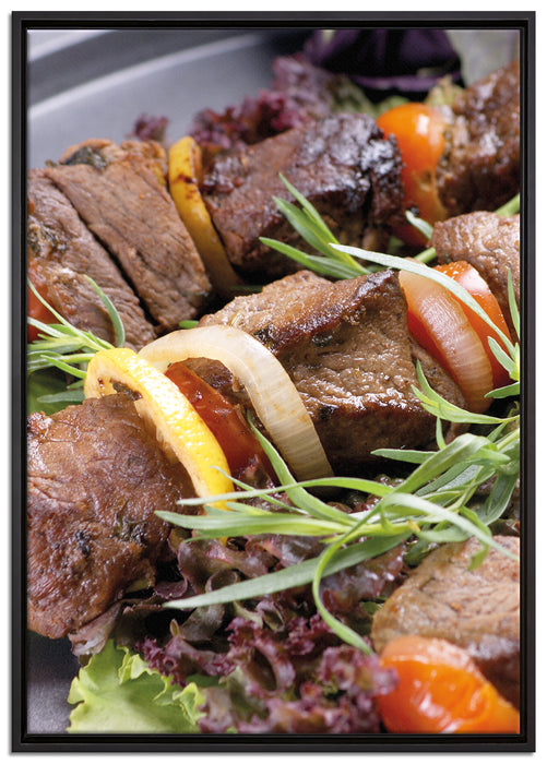 Schaschlik Fleischspieß auf Leinwandbild gerahmt Größe 100x70
