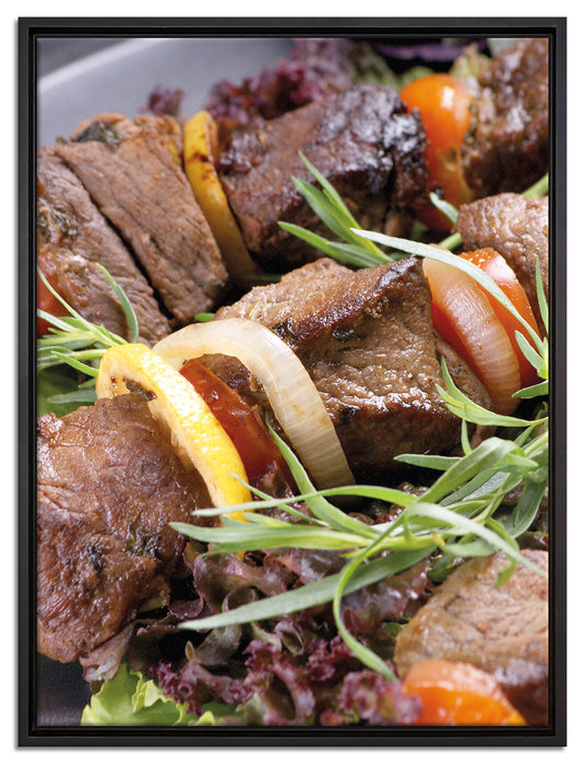 Schaschlik Fleischspieß auf Leinwandbild gerahmt Größe 80x60