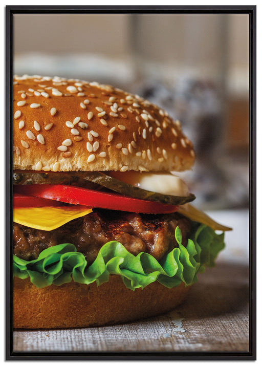 Hamburger Fast Food auf Leinwandbild gerahmt Größe 100x70