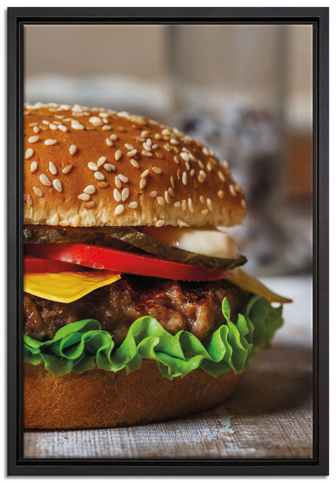 Hamburger Fast Food auf Leinwandbild gerahmt Größe 60x40