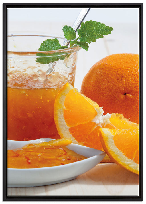 Orangen Marmelade Orangensaft auf Leinwandbild gerahmt Größe 100x70