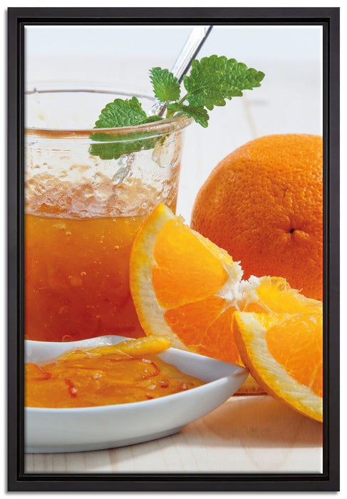Orangen Marmelade Orangensaft auf Leinwandbild gerahmt Größe 60x40