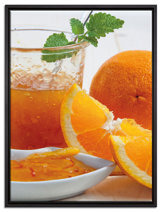 Orangen Marmelade Orangensaft auf Leinwandbild gerahmt Größe 80x60