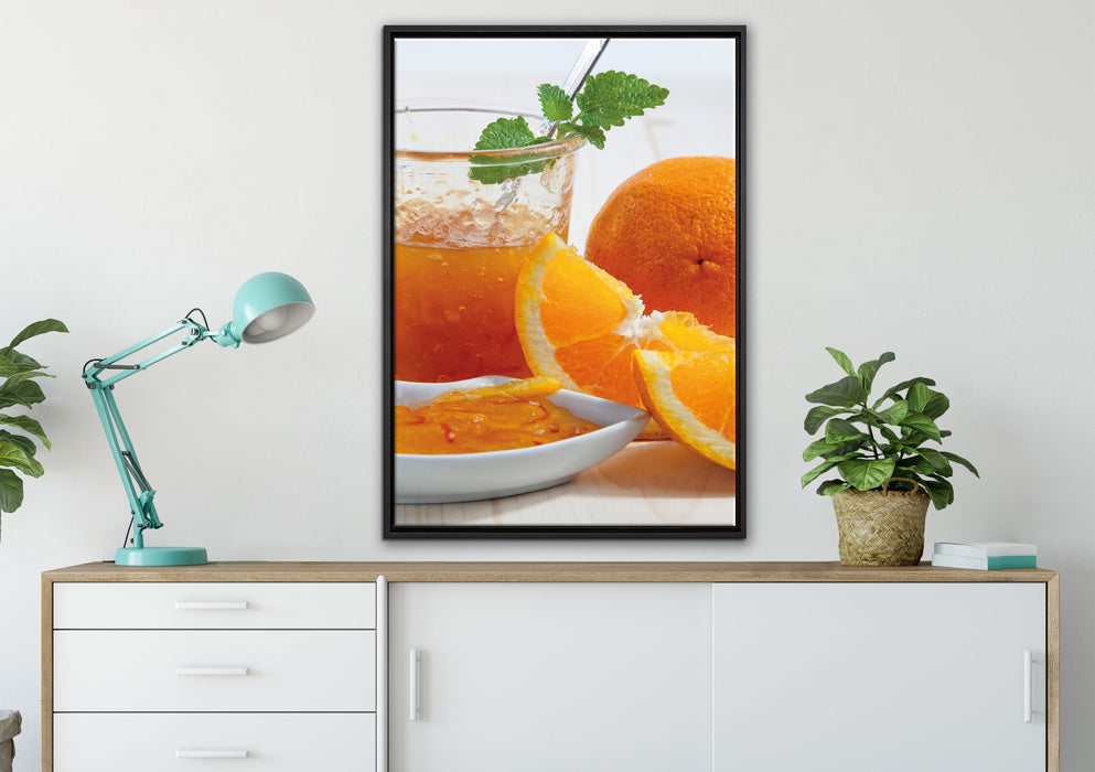 Orangen Marmelade Orangensaft auf Leinwandbild gerahmt verschiedene Größen im Wohnzimmer