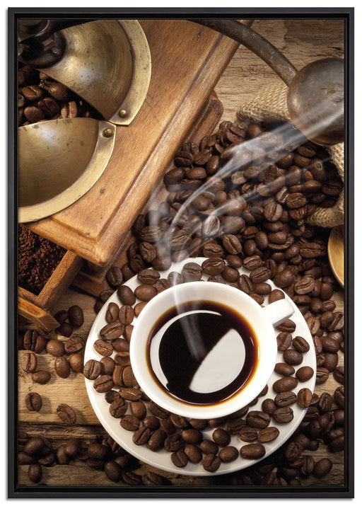 Kaffee Cappucino auf Leinwandbild gerahmt Größe 100x70