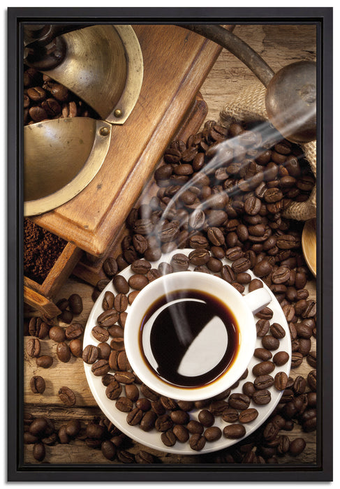 Kaffee Cappucino auf Leinwandbild gerahmt Größe 60x40