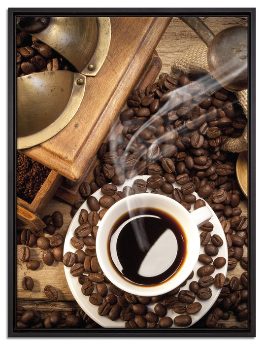 Kaffee Cappucino auf Leinwandbild gerahmt Größe 80x60
