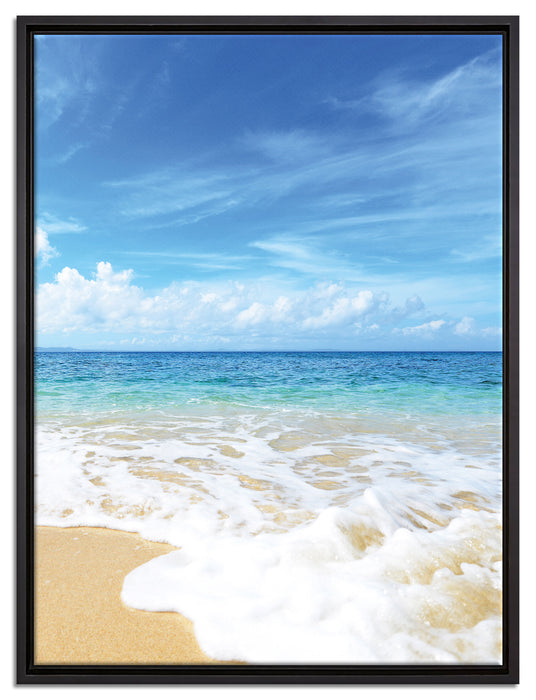 Sand Strand Wellen Sonne auf Leinwandbild gerahmt Größe 80x60