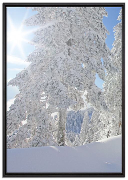 Winterlandschaft Bäume auf Leinwandbild gerahmt Größe 100x70