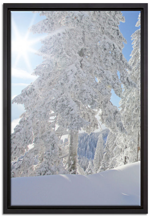 Winterlandschaft Bäume auf Leinwandbild gerahmt Größe 60x40