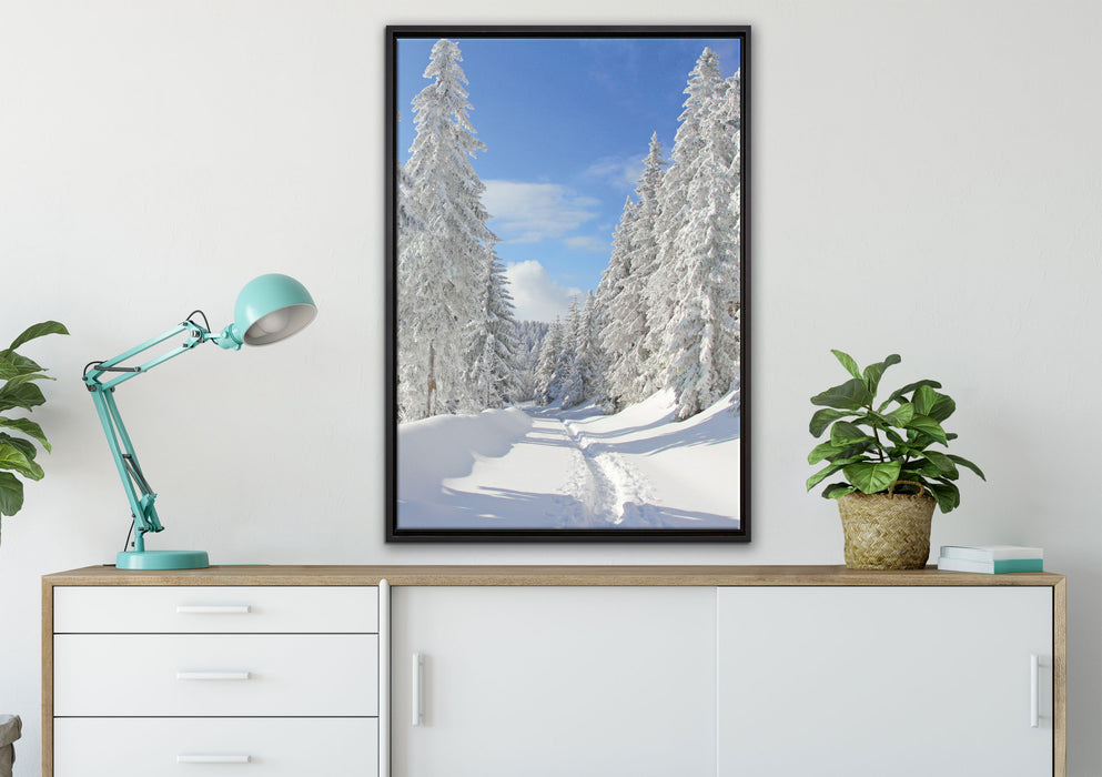 Winterlandschaft Bäume auf Leinwandbild gerahmt verschiedene Größen im Wohnzimmer