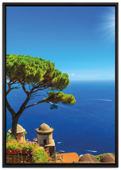 Baum am Azurblauen Meer auf Leinwandbild gerahmt Größe 100x70