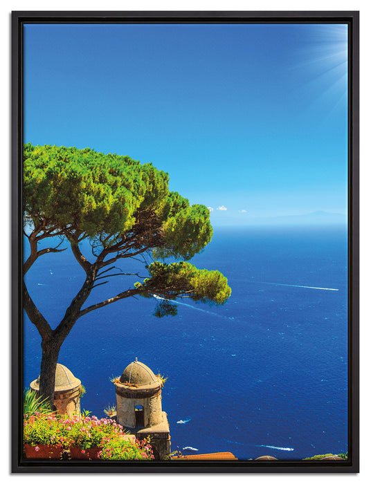 Baum am Azurblauen Meer auf Leinwandbild gerahmt Größe 80x60