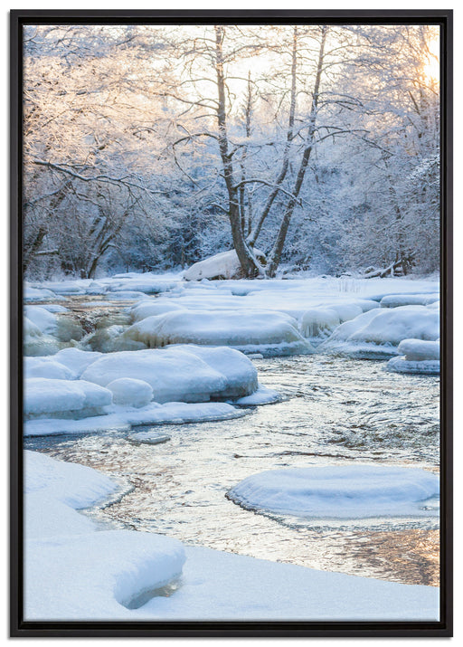 Bach in Winterlandschaft auf Leinwandbild gerahmt Größe 100x70