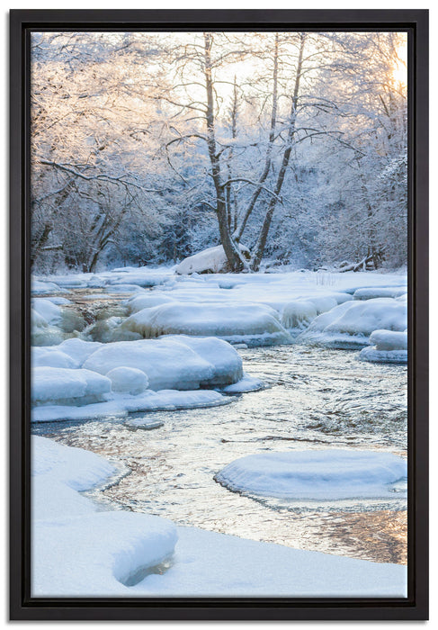Bach in Winterlandschaft auf Leinwandbild gerahmt Größe 60x40