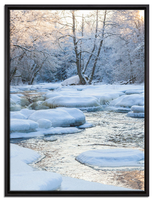 Bach in Winterlandschaft auf Leinwandbild gerahmt Größe 80x60