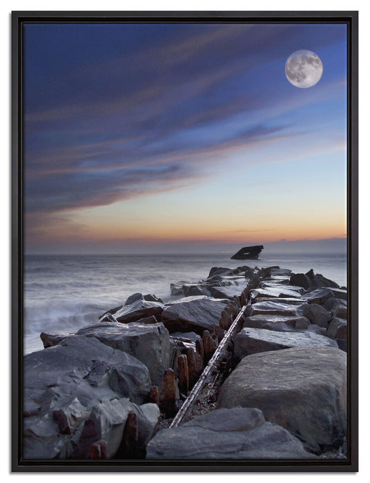 Steinlinie im Meer auf Leinwandbild gerahmt Größe 80x60