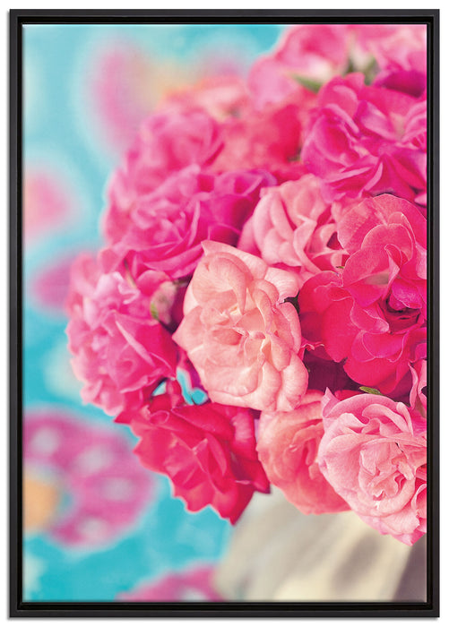 Pinker Rosenstrauß auf Leinwandbild gerahmt Größe 100x70