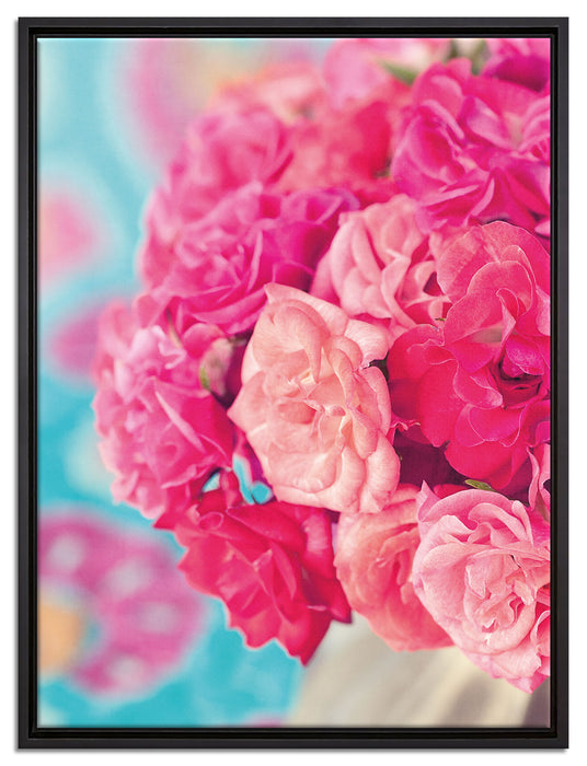 Pinker Rosenstrauß auf Leinwandbild gerahmt Größe 80x60