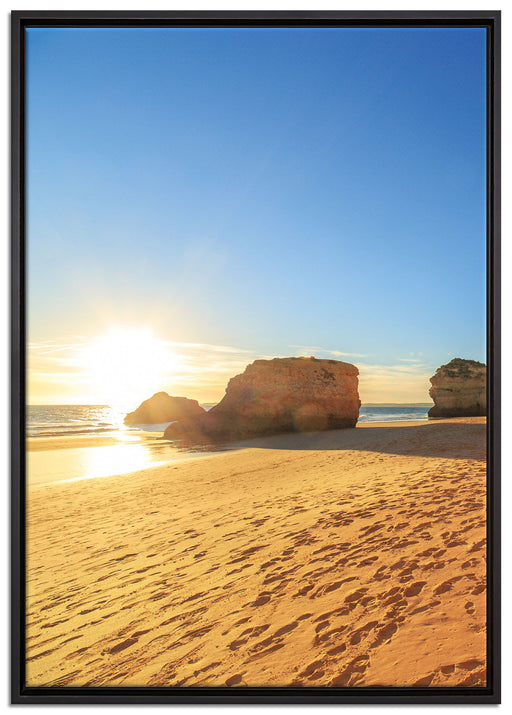 Sonnenuntergang an Felsen auf Leinwandbild gerahmt Größe 100x70