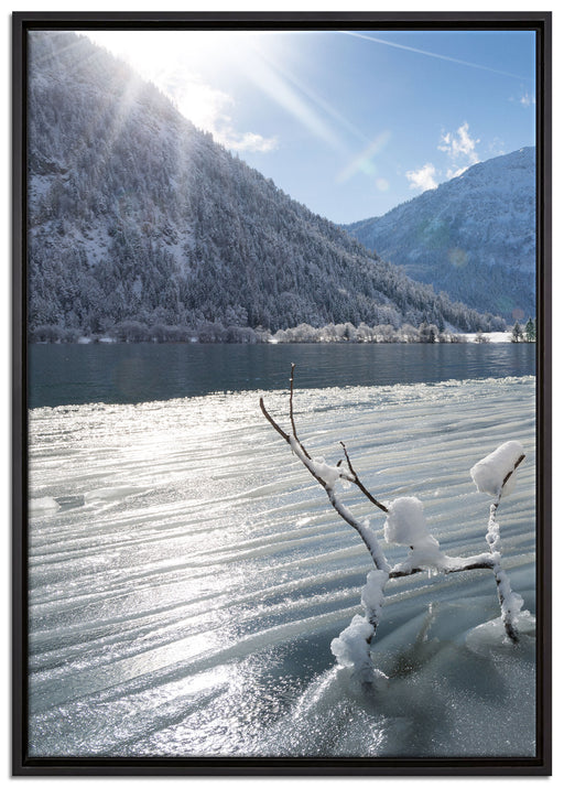 Winterlandschaft See auf Leinwandbild gerahmt Größe 100x70