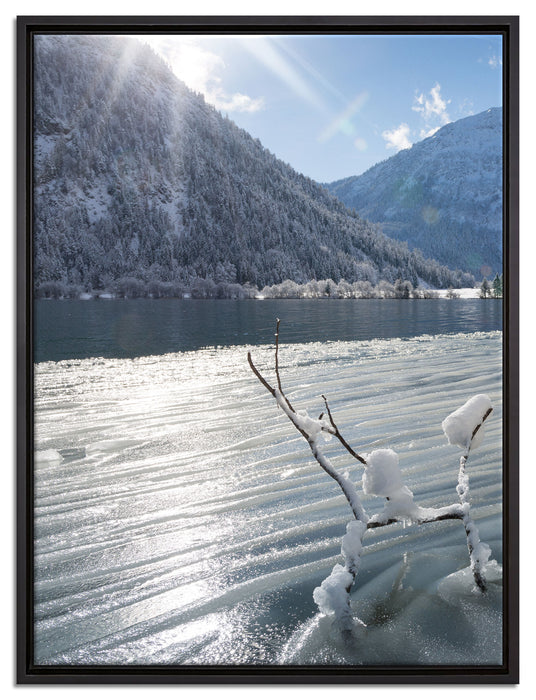 Winterlandschaft See auf Leinwandbild gerahmt Größe 80x60