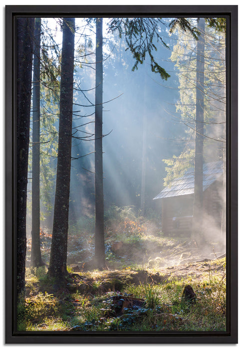Sonnenstrahlen im Wald auf Leinwandbild gerahmt Größe 60x40