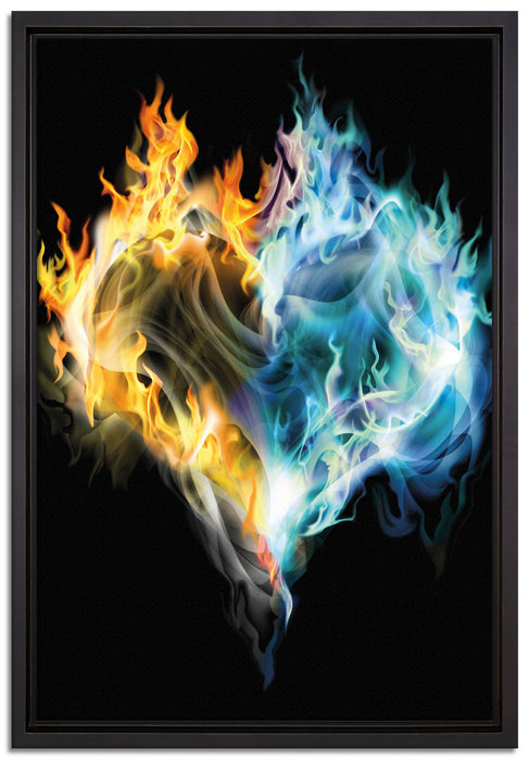 Dark Herz aus Feuer und Wasser auf Leinwandbild gerahmt Größe 60x40