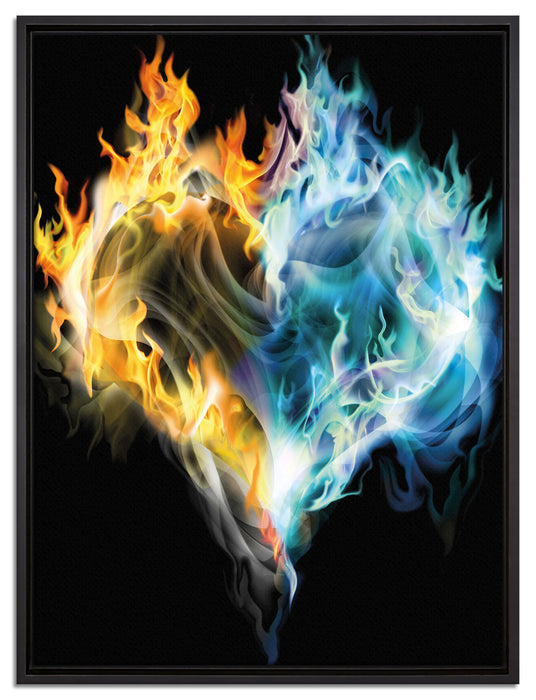 Dark Herz aus Feuer und Wasser auf Leinwandbild gerahmt Größe 80x60