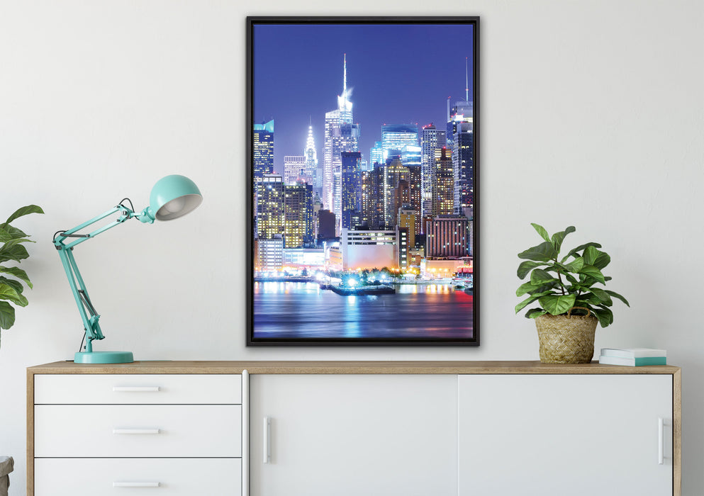 New York Skyline Brücke auf Leinwandbild gerahmt verschiedene Größen im Wohnzimmer