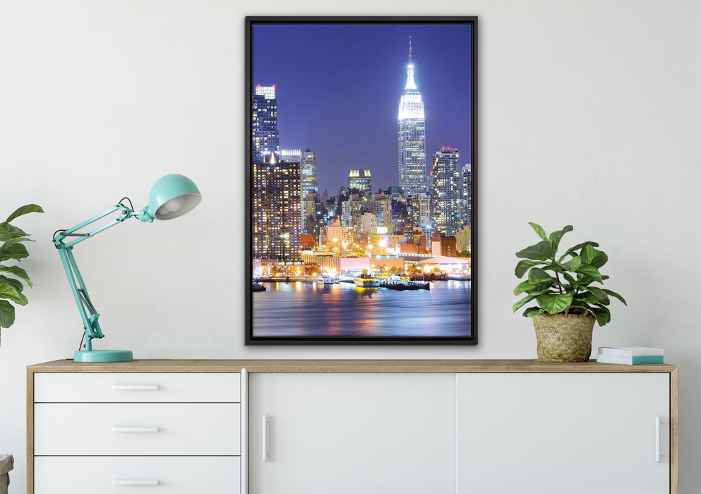 New York Skyline Brücke auf Leinwandbild gerahmt verschiedene Größen im Wohnzimmer