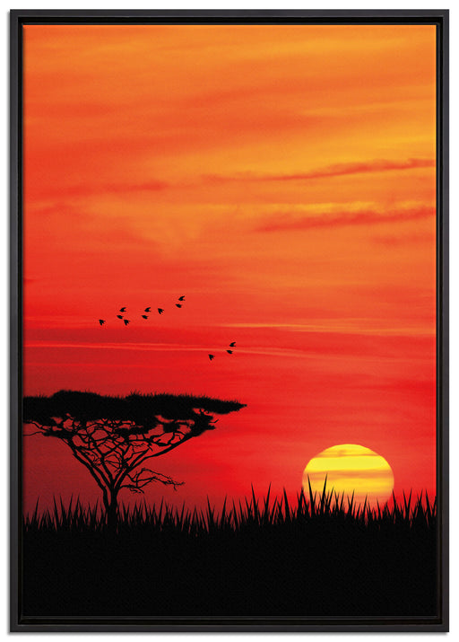 Roter Sonnenuntergang in Afrika auf Leinwandbild gerahmt Größe 100x70